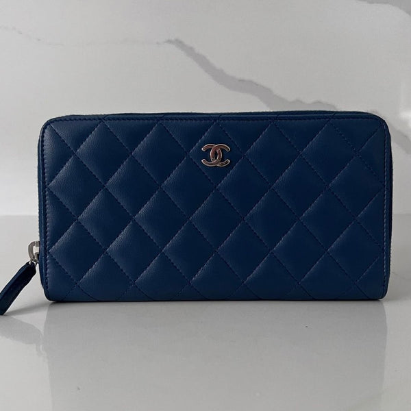 Authenticated Used CHANEL Chanel CC Filigree Zip Wallet Coco Mark Round  Zipper Long Caviar Skin Leather Light Blue Gold Hardware Matelasse Grained  Calf Popular  Walmartcom