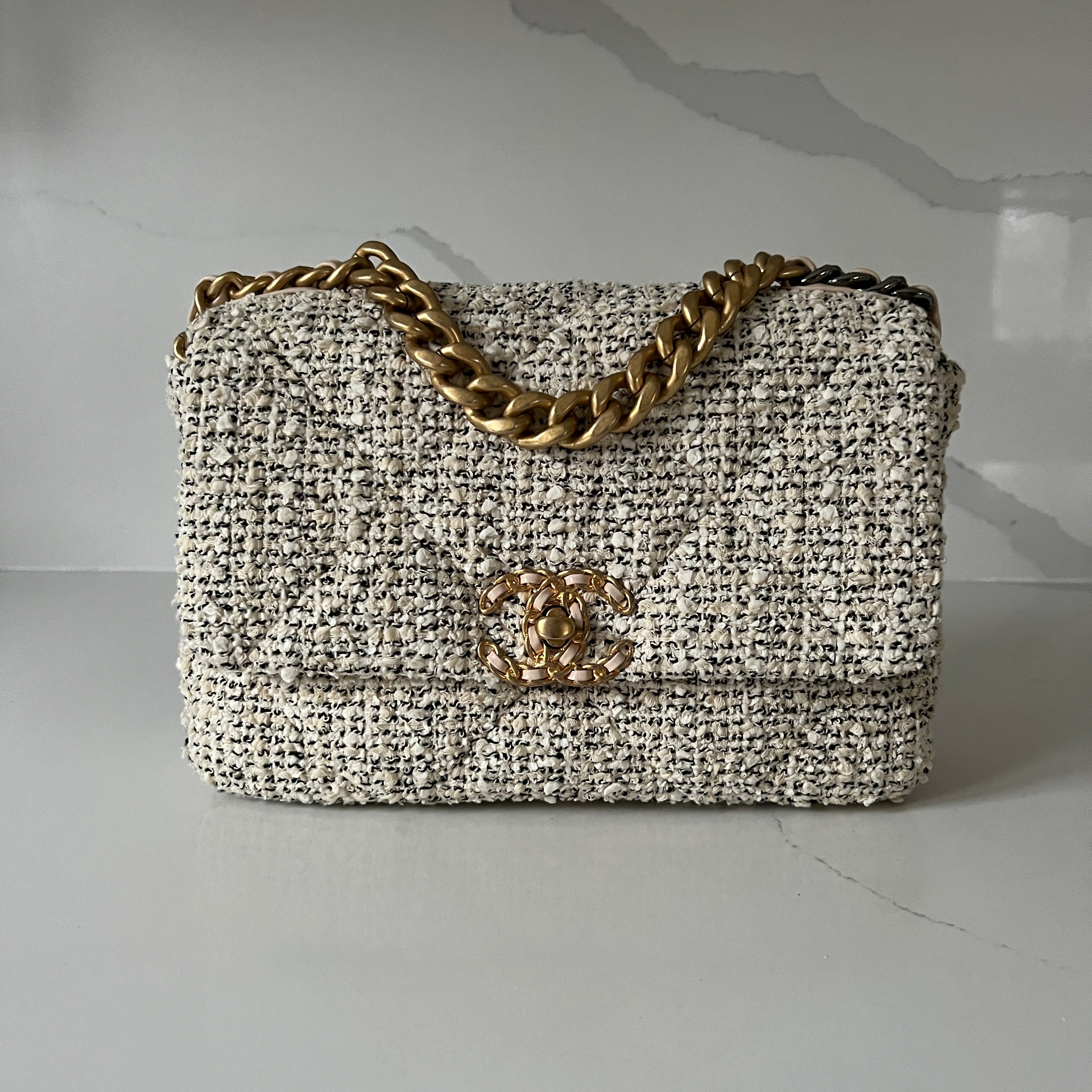 Chanel 19 Small, Oreo Beige Tweed, Like New in Box - Julia Rose
